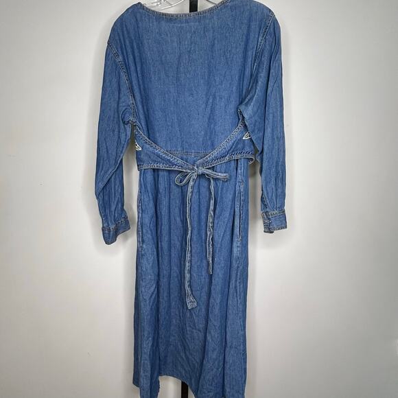 Vtg 90s JANE ASHLEY Medium Denim Maxi Dress Vest Embroidery Cottage Modest Fall - Picture 6 of 8